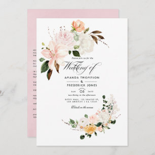 Invitación Pastel Rubor Boda Floral Rosa