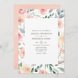 Invitación Pastel Rubor Boda Floral Rosa