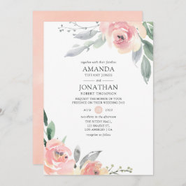 Invitación Pastel Rubor Boda Floral Rosa