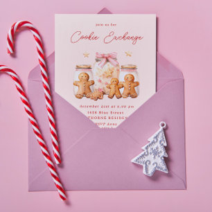 Invitación Pastel Rubor Cookie Exchange Navidades Fiesta