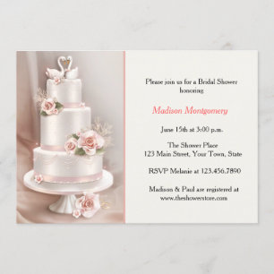 Invitación Pastel Rubor en niveles, Rosas, Cisnes, Ducha nupc