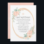 Invitación Pastel Rubor Floral Geometric Bat Mitzvah<br><div class="desc">Invitación de mitzvah de murciélago poligonal rosado Rubor con marco geométrico purpurina oro diseñado para ser rápida y fácilmente personalizado según las especificaciones de su evento.</div>
