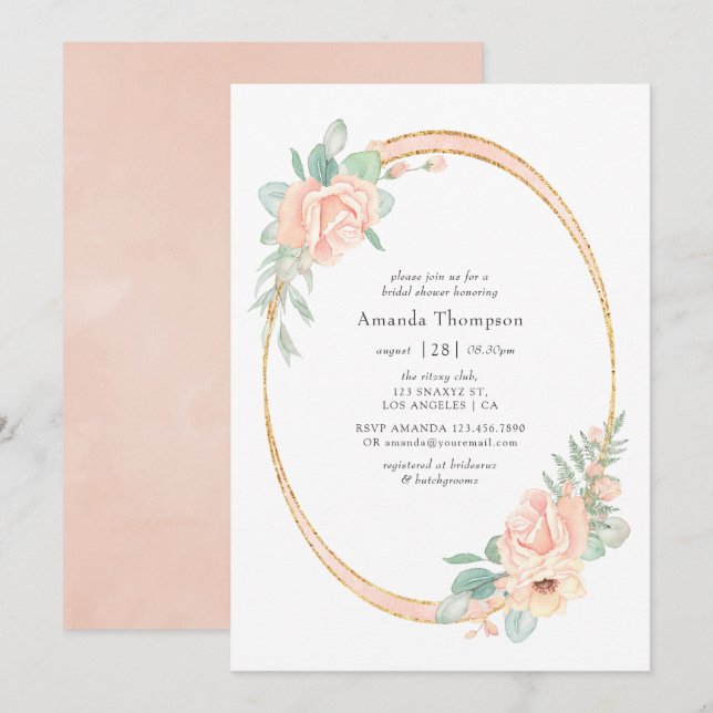 Invitación Pastel Rubor Floral Geométrico Bridal Shower (Anverso / Reverso)