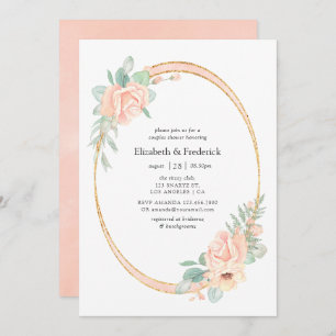 Invitación Pastel Rubor Floral Geométrico Parejas Ducha