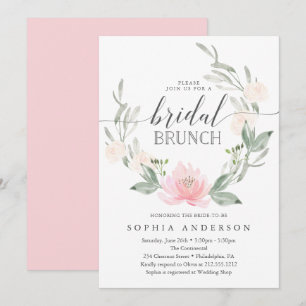 Invitación Pastel Rubor Floral Greenery Bridal Brunch