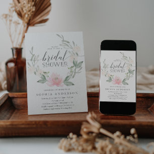 Invitación Pastel Rubor Floral Greenery Bridal Shower