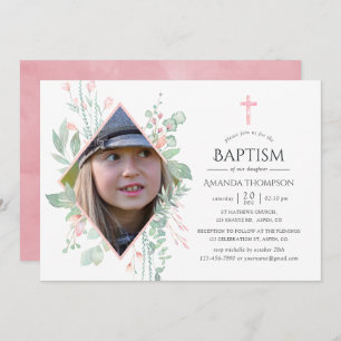 Invitación Pastel Rubor Greenerenersm Baptism o Christening