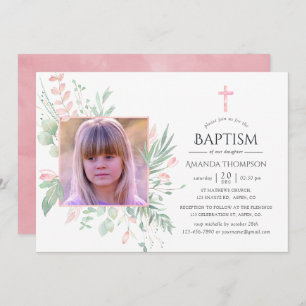 Invitación Pastel Rubor Greenerenersm Baptism o Christening