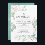Invitación Pastel Rubor Greenery Bat Mitzvah<br><div class="desc">Invitación mitzvah de murciélago de tonos pastel y rosa menta inspirada en la vegetación orgánica diseñada para ser rápida y fácilmente adaptada a las necesidades específicas de cada evento.</div>