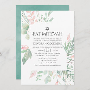 Invitación Pastel Rubor Greenery Bat Mitzvah