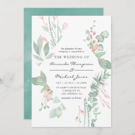 Invitación Pastel Rubor Greenery Boda