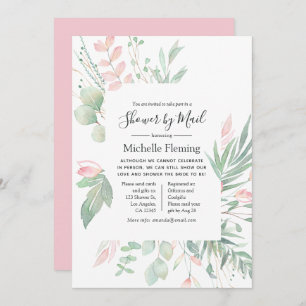 Invitación Pastel Rubor Greenery Bridal o Baby Mail Shower