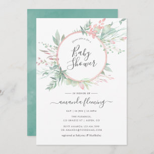 Invitación Pastel Rubor Greenery Geometric Baby Shower
