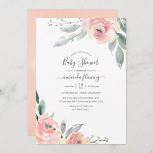 Invitación Pastel Rubor Pink Floral Baby Shower
