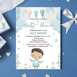 Invitación Pastel Sage Green Cute Boy con estrellas y flores