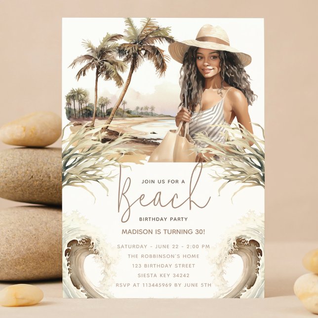 Invitación Pastel Sand Birthday Beach Fiesta Afro (Subido por el creador)
