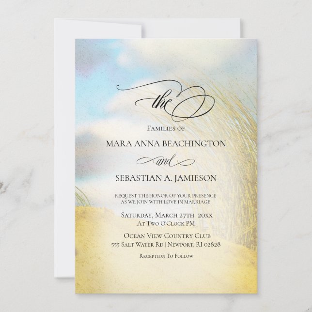 Invitación *~* Pastel Sand Dune Beach Grass Boda (Anverso)