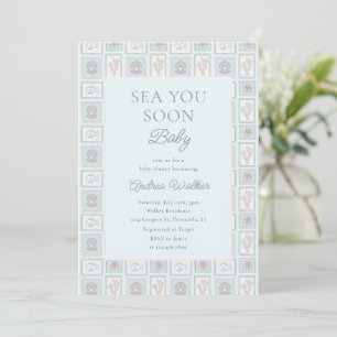 Invitación Pastel Sea You Soon Baby Ocean Stamps Baby Shower