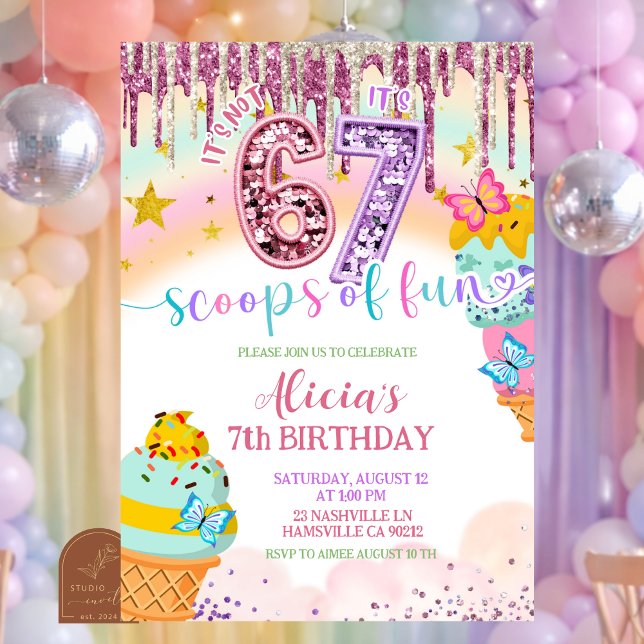 Invitación  Pastel Sequin 67 Ice Cream birthday Invitation (Subido por el creador)