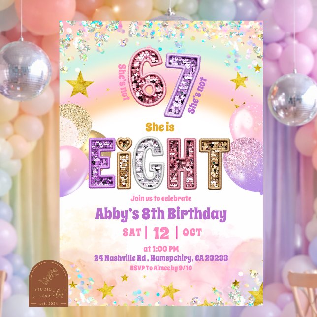 Invitación Pastel Sequin Glitter 67 Girl 8th Birthday (Subido por el creador)
