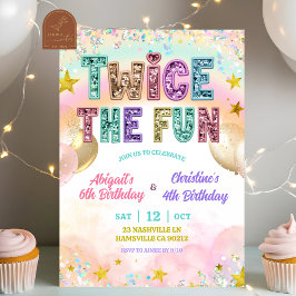 Invitación Pastel Sequin Glitter Double Birthday