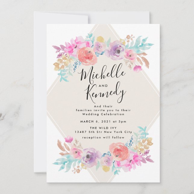 Invitación Pastel Shabby Chic Garden Floral Boho Boda (Anverso)