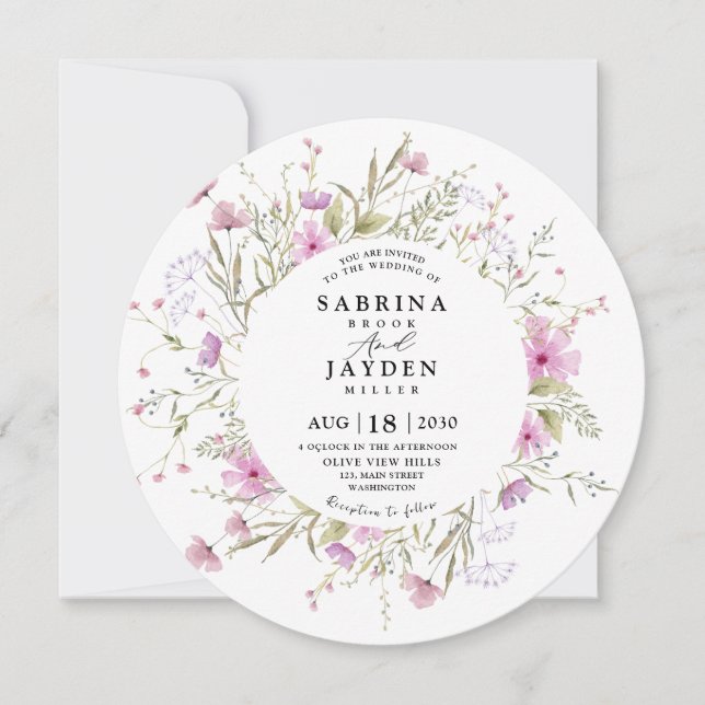 Invitación Pastel Shade Rubor Pink Wild Floral Boda (Anverso)