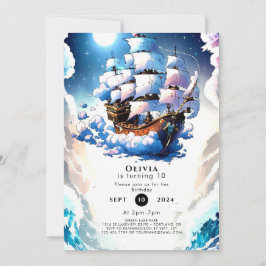 Invitación Pastel Ship Ahoy Pirate Birthday