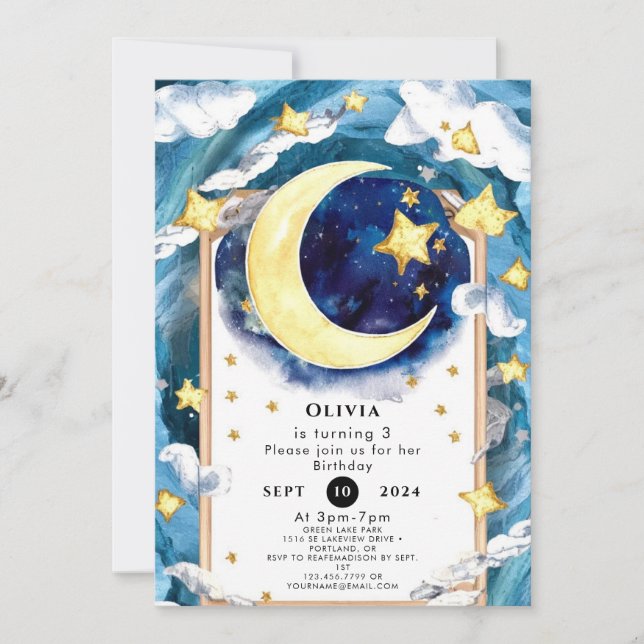 Invitación Pastel Simple Moon Birday (Anverso)