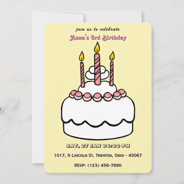 Invitación Pastel simple pastel de cumpleaños con velas (Anverso)