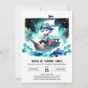 Invitación Pastel Simple Pirate Cumpleaños