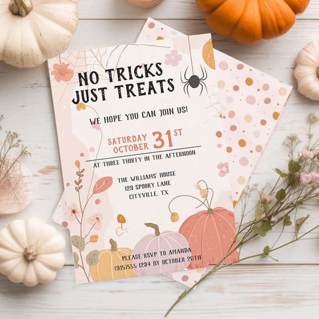 Invitación Pastel Sin Trucos Solo Golosinas Para Niños Hallow (Cute Kid's Halloween Party Invitation)