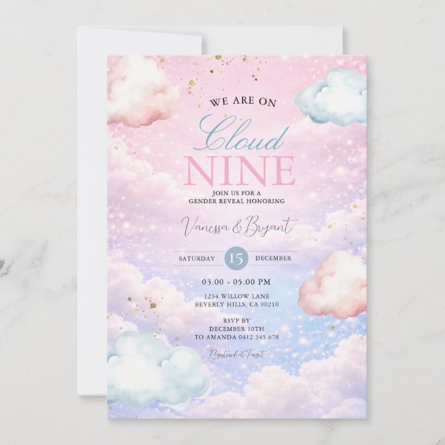 Invitación Pastel Sky Cloud Nine Gender Reveal Invitation (Anverso)