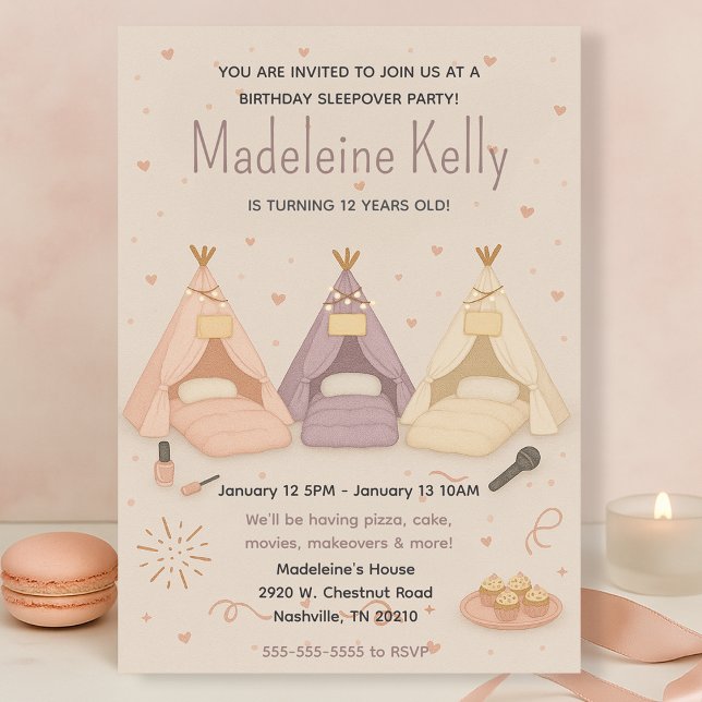 Invitación Pastel Sleepover Fiesta de cumpleaños para Chicas (Subido por el creador)