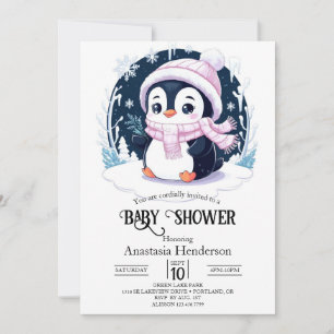 Invitación Pastel Snow Penguin Baby Shower