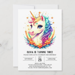 Invitación Pastel Sparkling Unicorn Cumpleaños