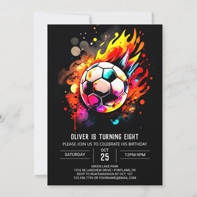 Invitación Pastel Sports Watercolor Soccer Cumpleaños (Anverso)
