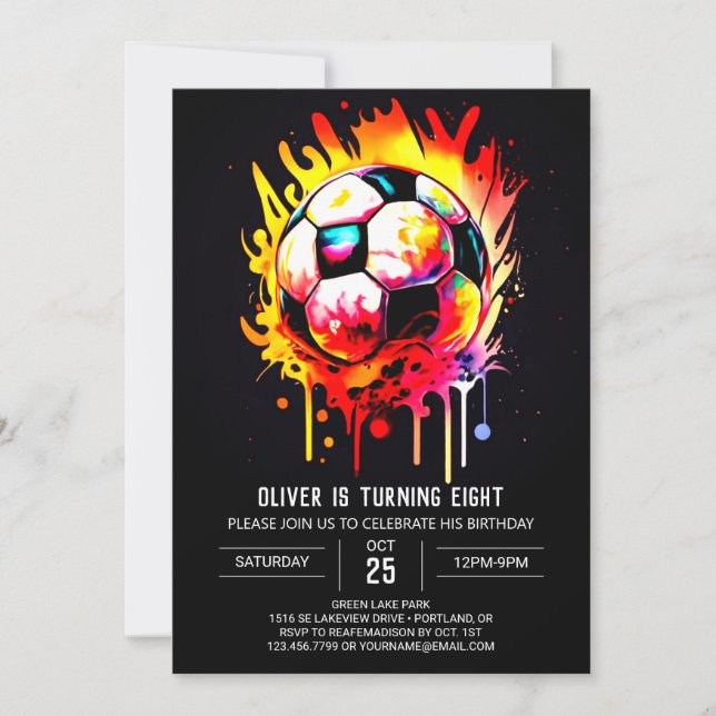 Invitación Pastel Sports Watercolor Soccer Cumpleaños (Anverso)