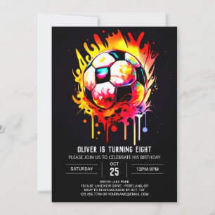 Invitación Pastel Sports Watercolor Soccer Cumpleaños