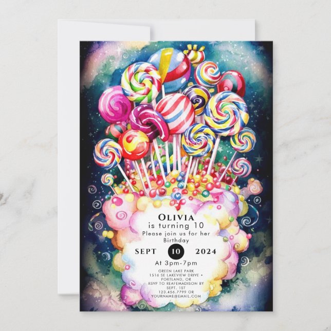Invitación Pastel Sprinkle Candyland Cumpleaños (Anverso)