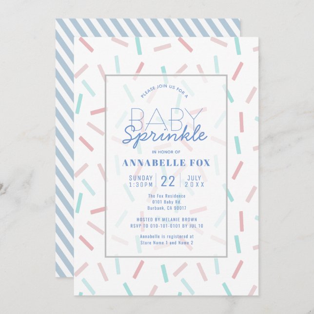 Invitación Pastel Sprinkles Blue Baby Sprinkle Shower Invitat (Anverso / Reverso)