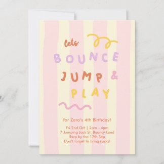 Invitación Pastel Stripe Girls Bounce Jump Play Party