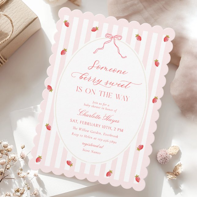 Invitación Pastel Stripes Berry Sweet Baby Shower Invitation (Subido por el creador)