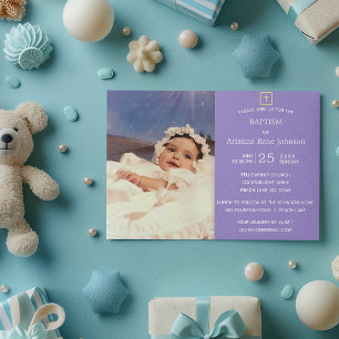 Invitación Pastel Stripes Lavender Foto Bautismo Cristalizaci
