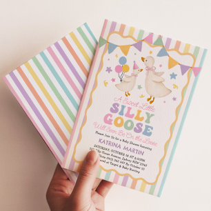 Invitación Pastel Stripes Silly Goose Girl Baby Shower