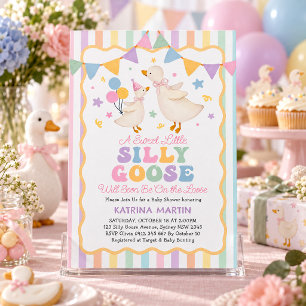 Invitación Pastel Stripes Silly Goose Girl Baby Shower