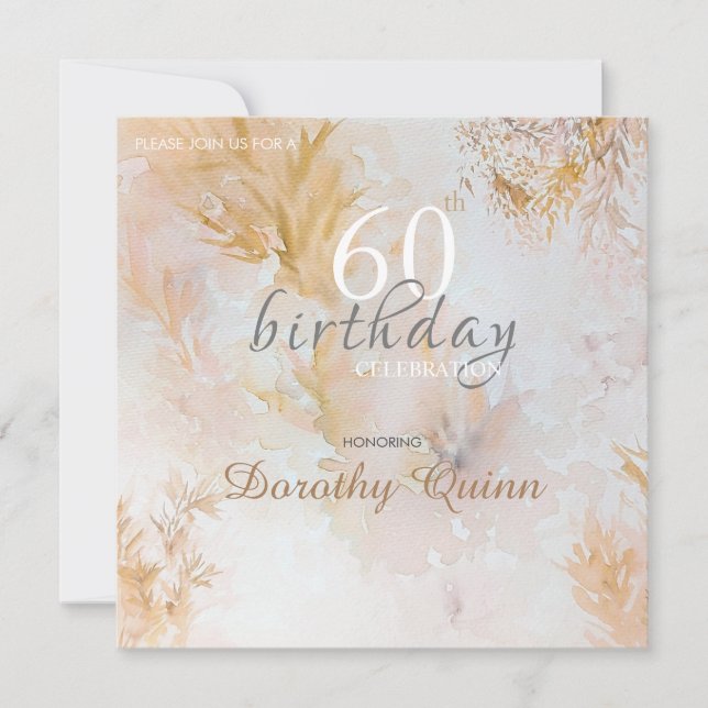 Invitación Pastel suave de color de agua deja cumpleaños (Anverso)