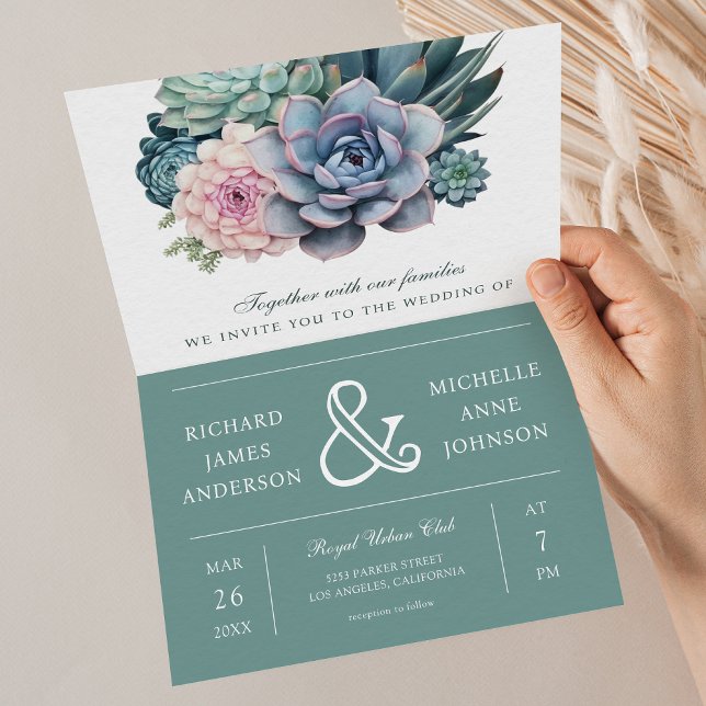 Invitación Pastel Succulent Ampersand QR Code Wedding (Subido por el creador)