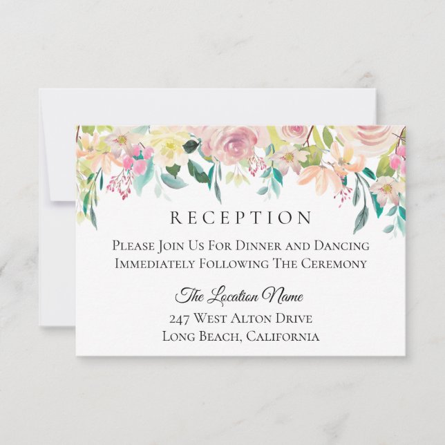 Invitación Pastel Summer Floral Wedding Recepción (Anverso)