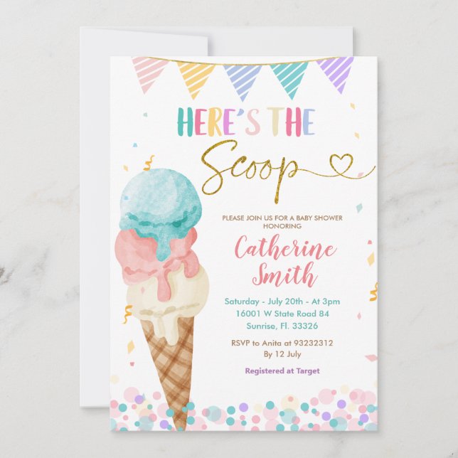 Invitación Pastel Summer Ice Cream Baby Shower (Anverso)